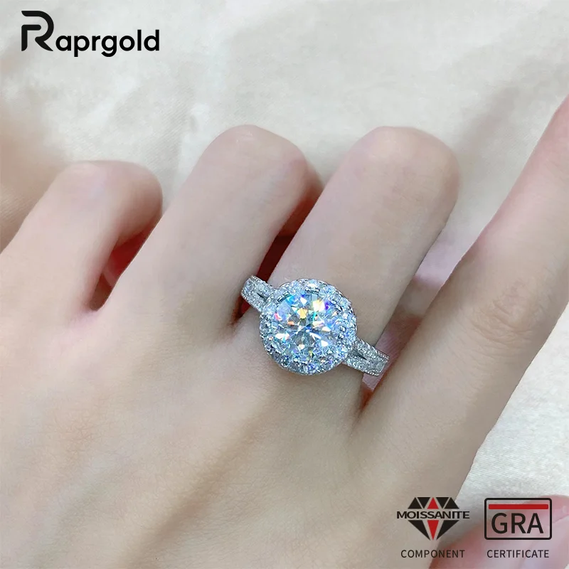 

RAPRGOLD GRA Certified 1-2ct Round Moissanite Rings S925 Sterling Silver Luxury Engagement Wedding Ring for Women Jewelry Gifts