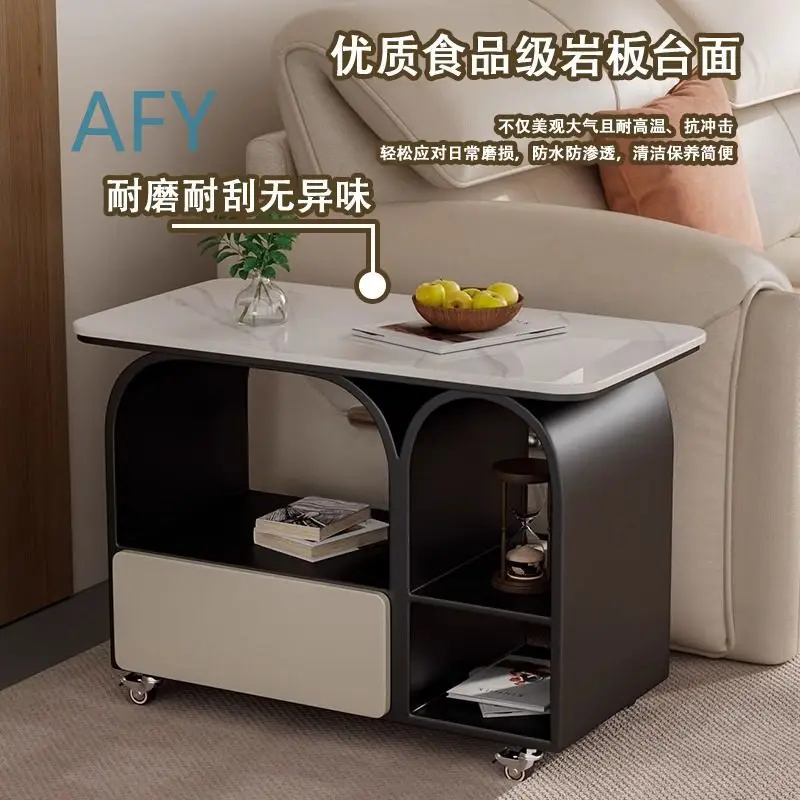 Slate Side Table for Small Apartment Living Room Light Luxury High End Mobile Home Movable Coffee Table Compact Space Saving