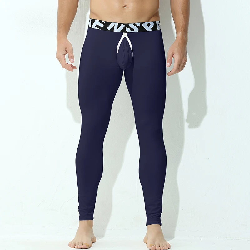 Men Thermal Underwear Letter Print Sexy Mens Open Crotch Thin Leggings Tight Pants Underwears