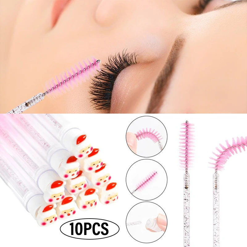 Tubes de brosse à cils de noël, avec brosse à cils réutilisable, Design du père noël, anti-poussière, fournitures d'extension de cils, 10 pièces