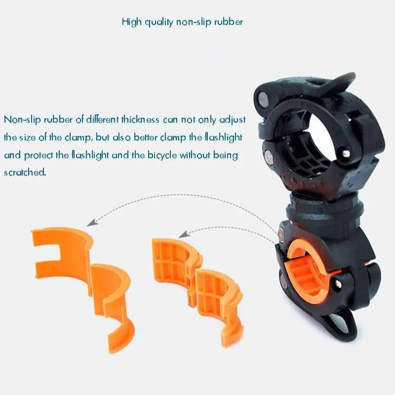 Flashlight Mount Holder Universal Bicycle Bike LED Light Flashlight Torch Mounting Bracket 360° Rotation Cycling Clip Clamp