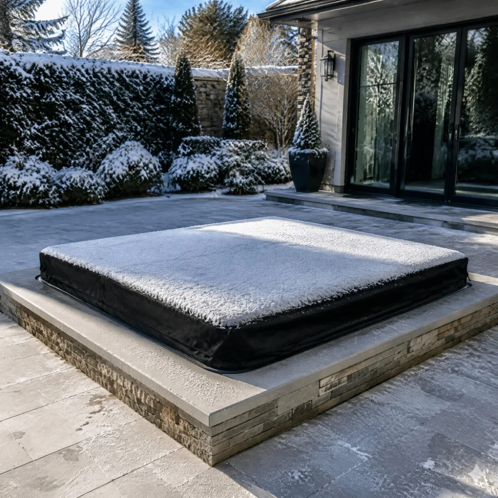 Waterproof Hot Tub Cover Sunproof Polyester Material SPA Cover Protector 90.9x90.9x11.8in Size Black Color Outdoor Hot Tub Cover