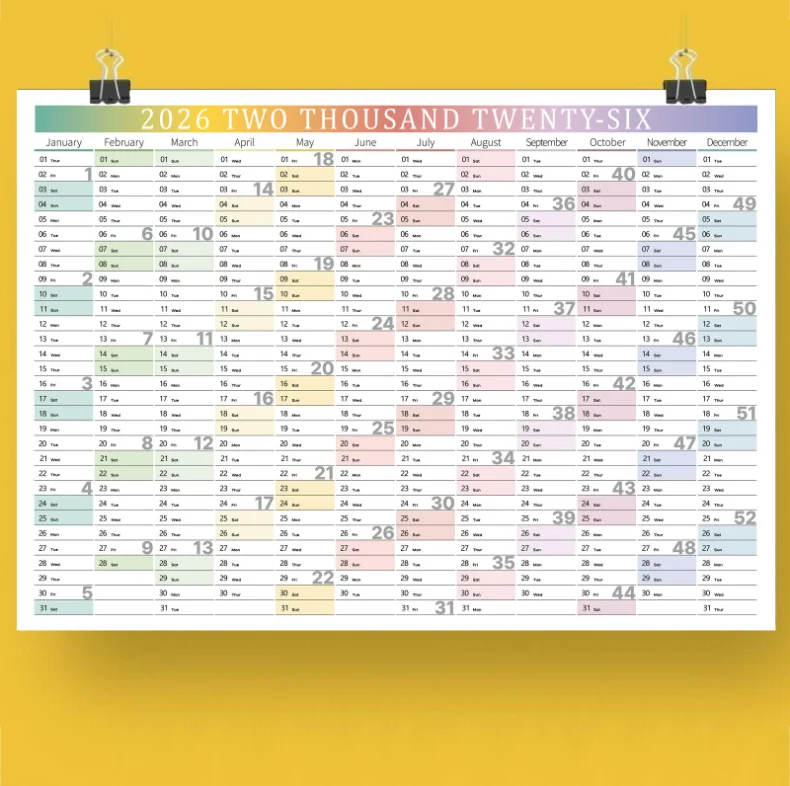 

2026 Daily Planner Wall Calendar - Colorful Design with 365 Stickers for Schedules & Memos