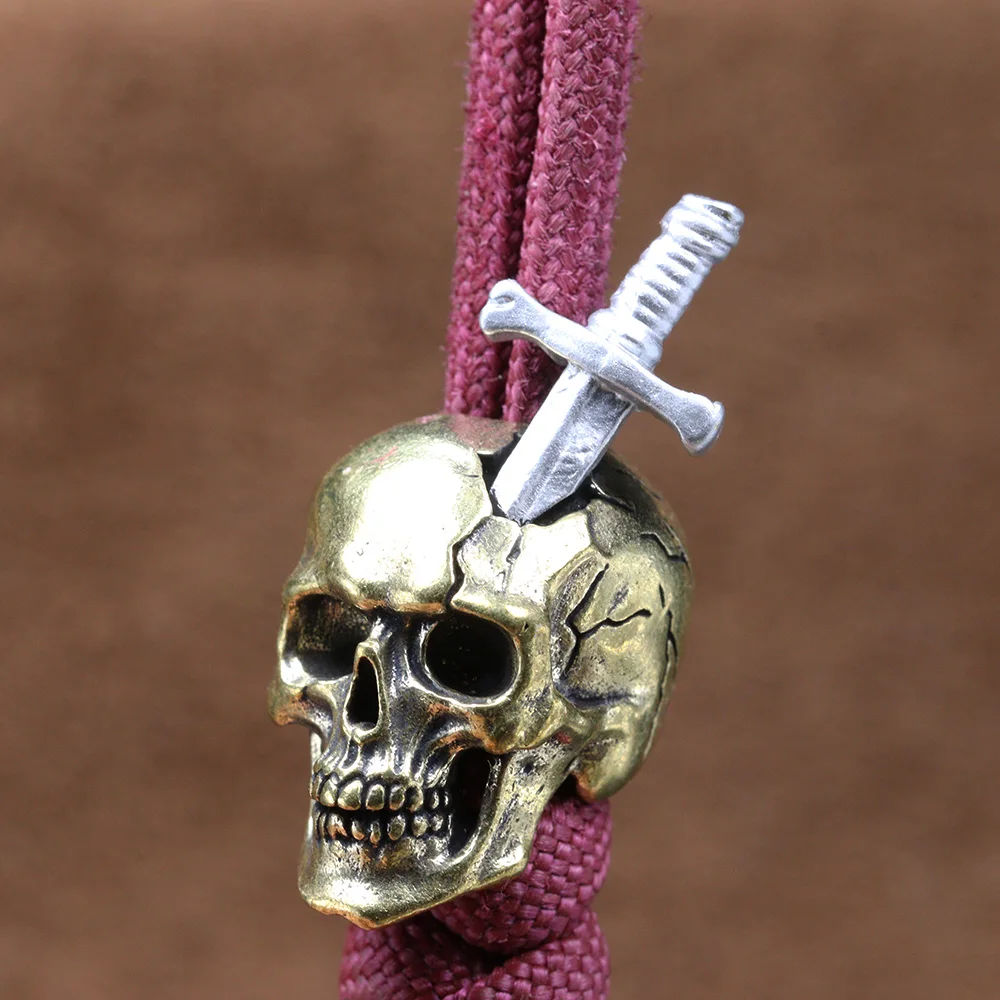 Sword Skull Head Brass Knife Bead Punk EDC DIY Paracord Woven Bracelets Lanyard Pendant Accessories Outdoor Tool Hangings Charms