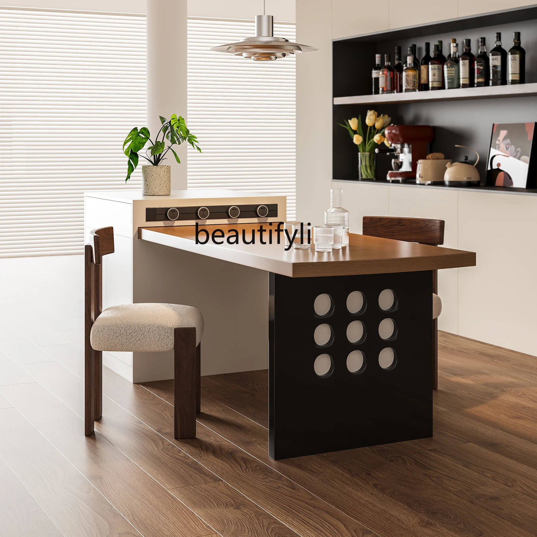 Modern Simple Dining Table Integrated Design Multi-Function Retractable Bar Counter