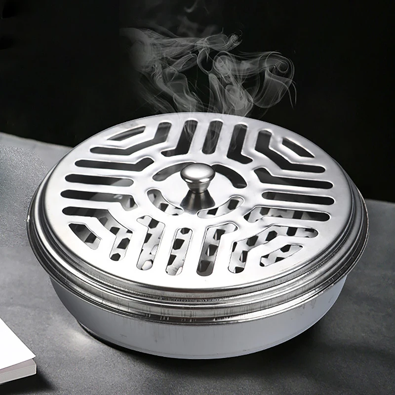 Mosquito Coil Holder Rack Stainless Steel Incense Burner With Cover Home Garden Incense Coil Tray Summer Mosquito-proof Supplies