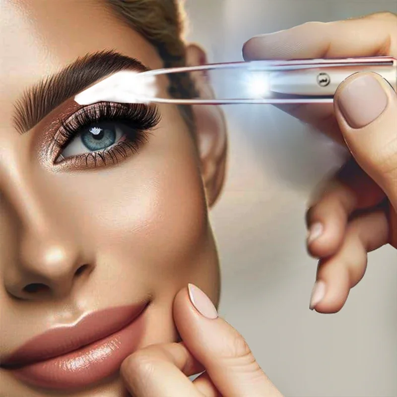 Portable Stainless Steel Led Make Up LED Light Eyelash Eyebrow Clip Tweezer Set Smart Design Hair Remove Tweezer Makeup Tool