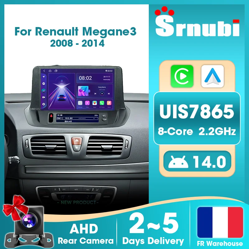 Srnubi Automotive Intelligent Systems Carplay for Renault Megane3 2008-2014 Android Auto Car Radio GPS Navigation Multimedia Stereo DSP Button Light 8-Core