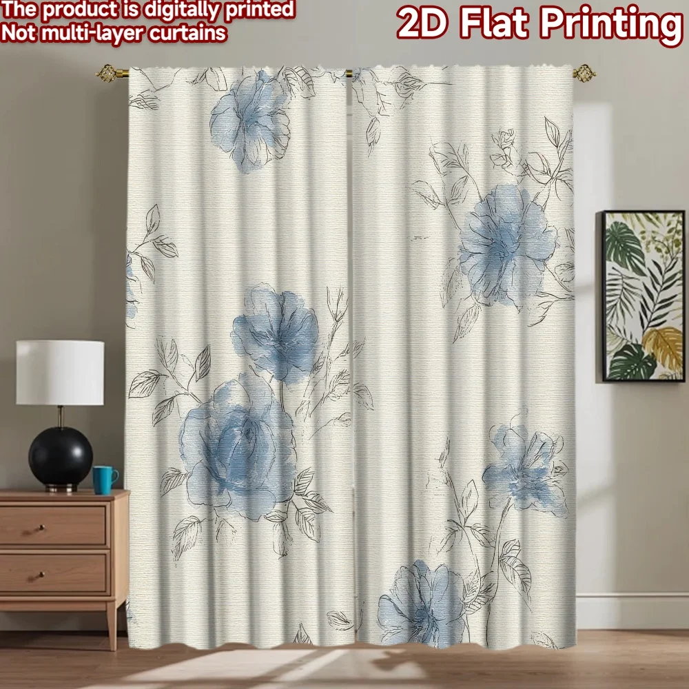 

1pc 2D flat Photography Backdrop Popular Photography Scene Banner Blue Floral Sketch 100% Polyester Birthday Party Perfect for