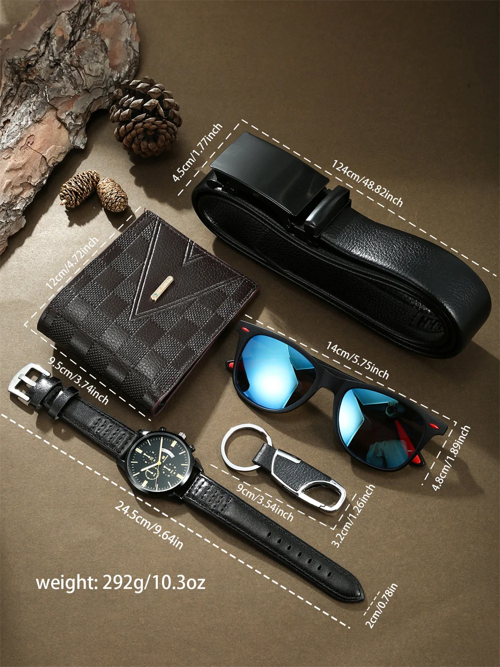 2024 New Mens Quartz Watch Belt and Wallet Gift Set with Keychain Sunglasses Men Gift Box Set for Boyfriend Dad Husband Birthday