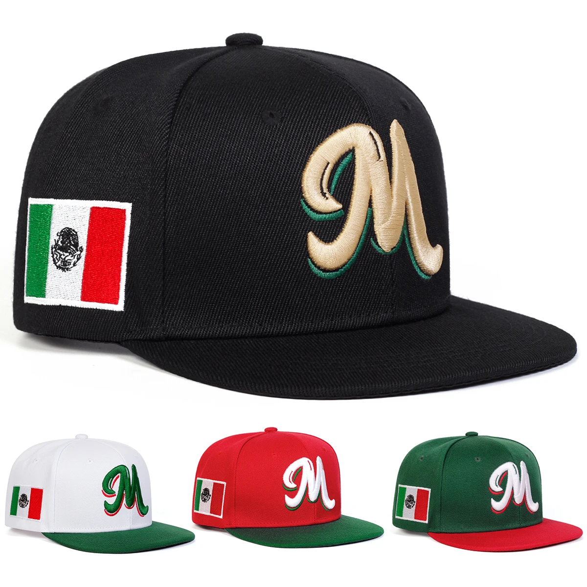 Unisex M Embroidery Side Mexican Flag Hip-hop Net Hats Spring Summer Outdoor Adjustable Casual Baseball Caps Sunscreen Hat Cap