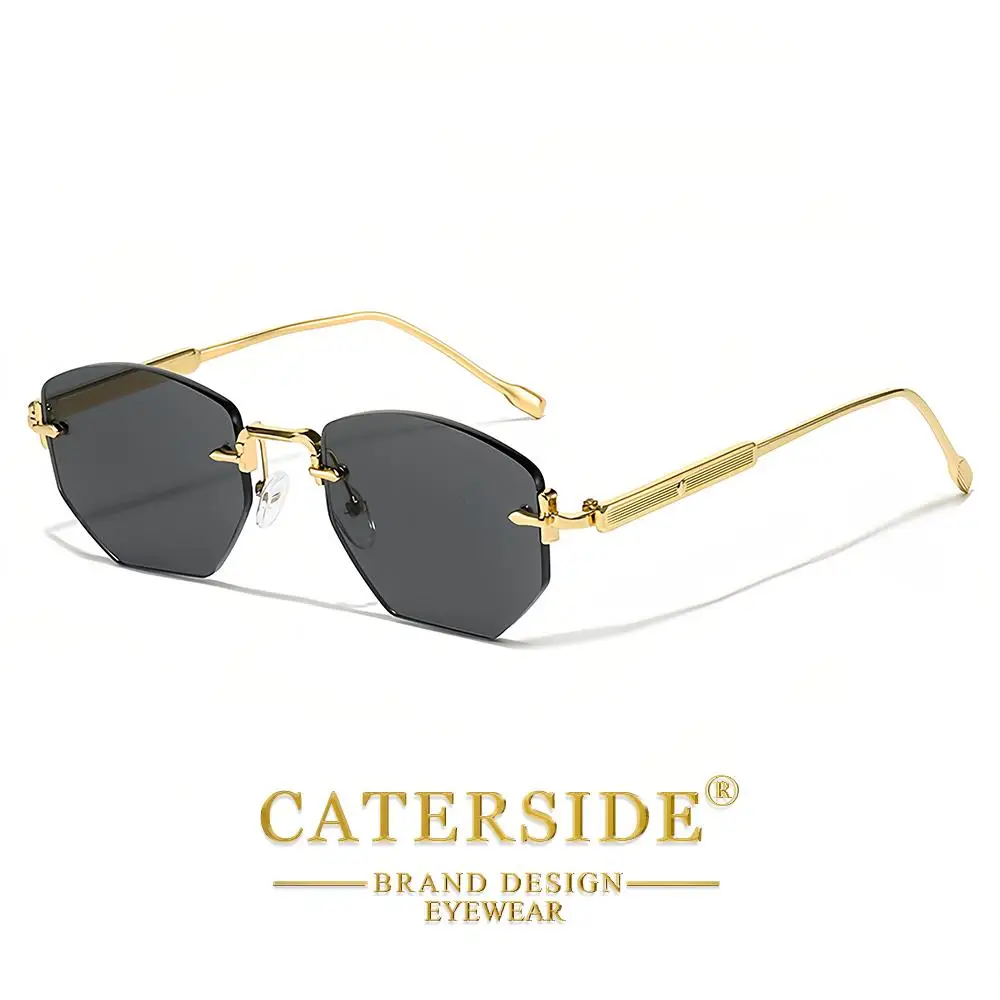 CATERSIDE Herrenmode Retro Rahmenlose Sonnenbrille Polygon Randlose Y2K Sonnenbrille Frauen Reise Party Business Brillen UV400 – Detail 8