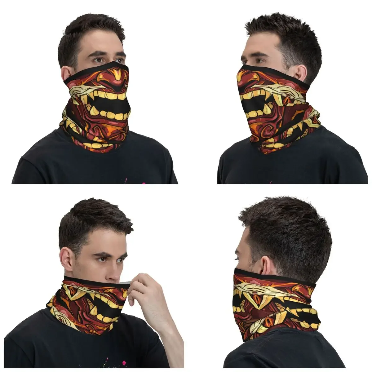 Menpo Oni Neck Gaiter Men Women UV Face Shield Winter Japan Samurai Demon Bandana Scarf for Cycling Scarf