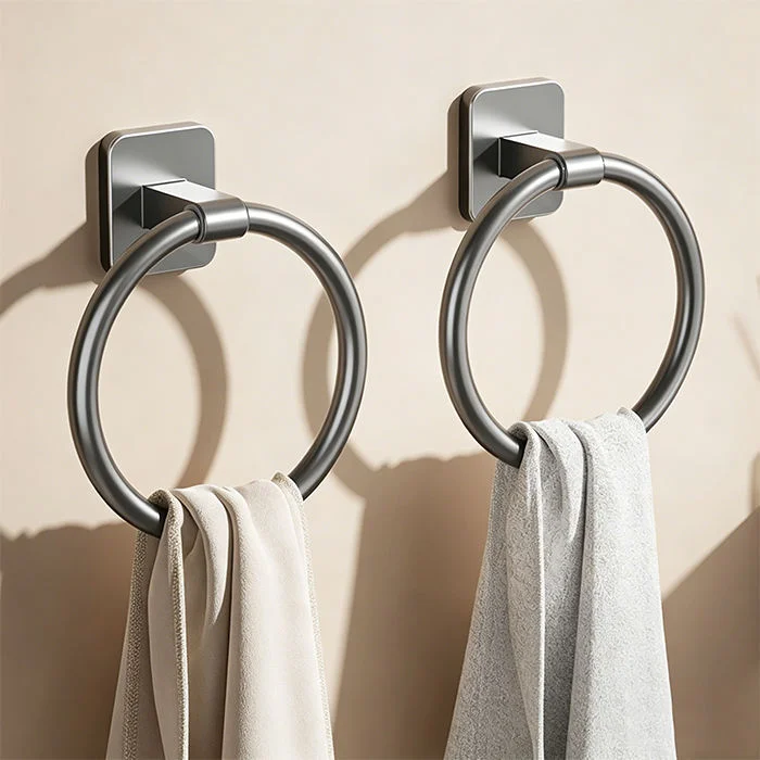 Space Aluminum Towel Holder No Drilling Bathroom Rack Black Towel Ring Rail Bar Kitchen Storage