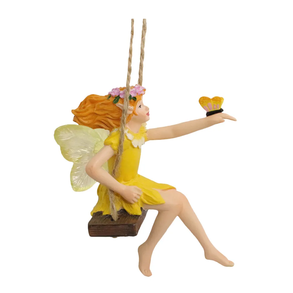 

Садовая скульптура «Цветочная фея на качелях» из смолы, подвесная статуэтка для сада, уличный декор, украшение для ландшафта, креативная цветочная фея