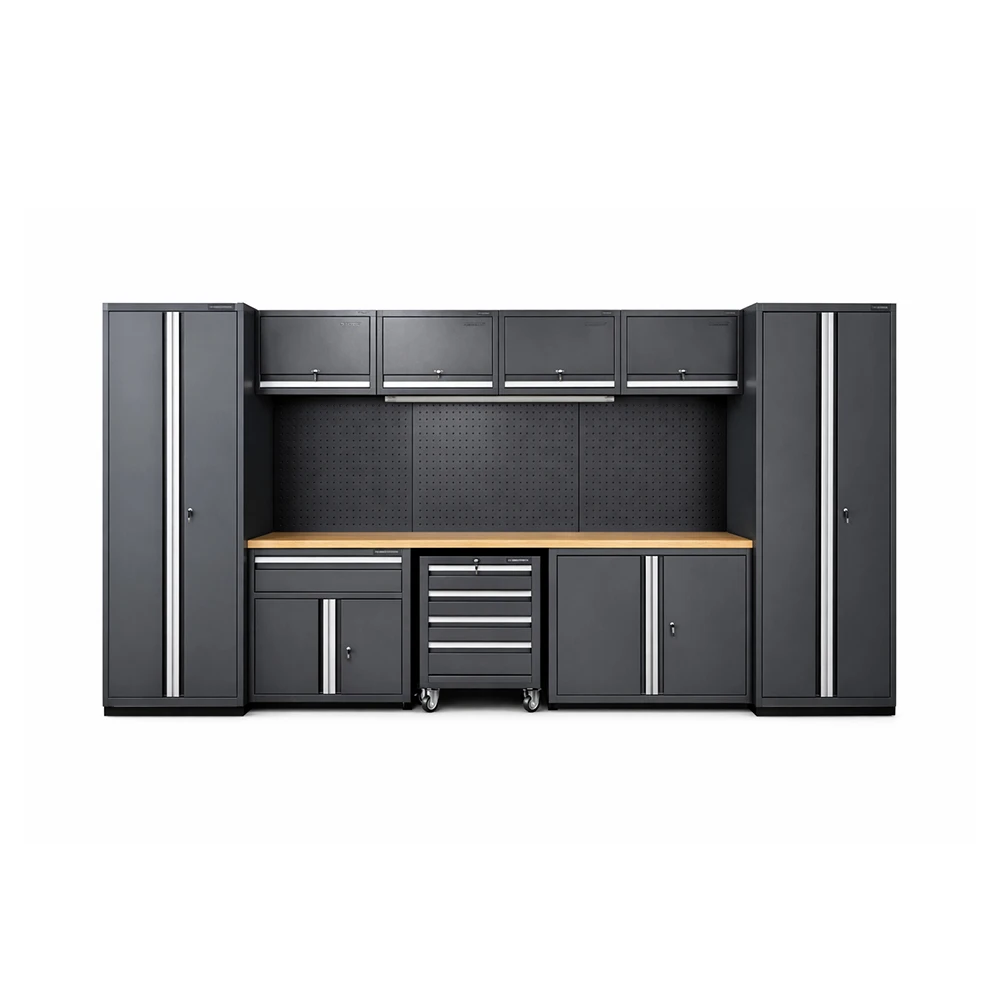 Modular Cold-Rolled Steel Tool Cabinet System with Workbench and Rolling Tool Cart