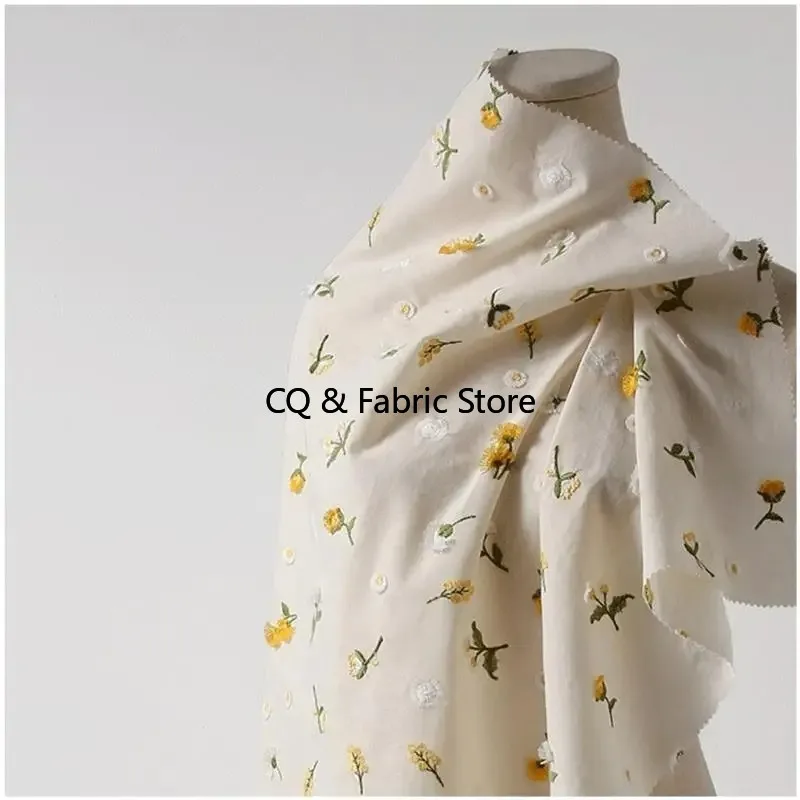 

3D Floral Embroidered Cotton Fabric for Women's Formal Dress Children's Clothing Shirt Pants Diy Sewing Accessories