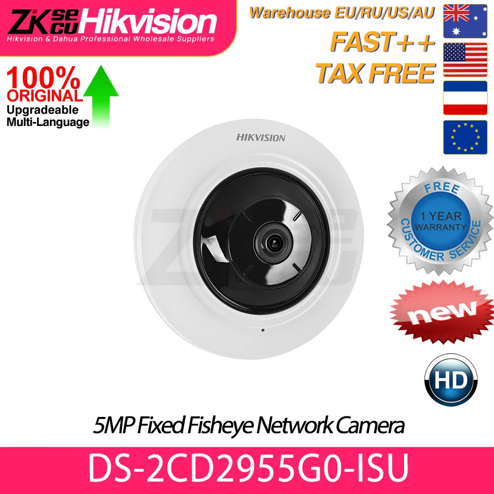 

Hikvision DS-2CD2955G0-ISU 5MP 180° Fisheye IP Camera 1.05mm Built-In Mic Alarm I/O SD Slot Line Crossing Intrusion Surveillance