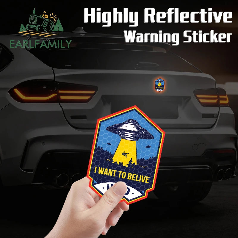 

EARLFAMILY Reflective UFO Vintage Space Logo Car Stickers Sign Warning Personality Decal Windows Decoration JDM Accessories