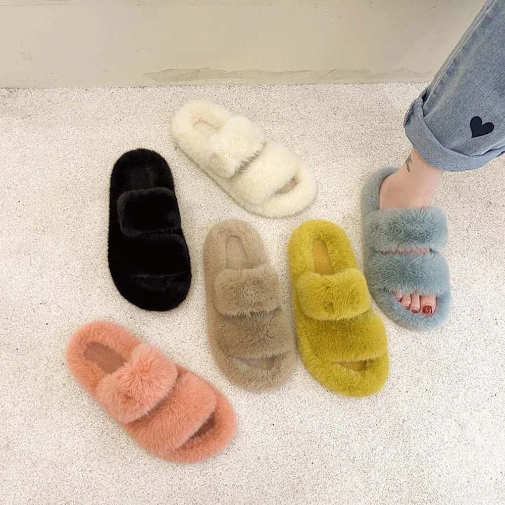 لينة الشتاء المفتوحة تو النعال المضادة للانزلاق شريط مزدوج أفخم نعال من القطن فروي بلون دفئا المنزل أحذية قطنية الخريف #3