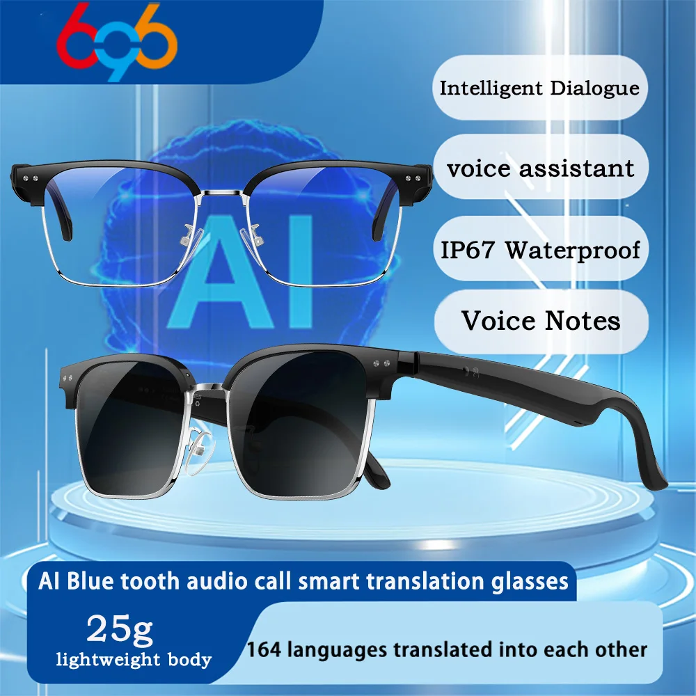

Модные умные очки AI Blue Tooth, аудиовызов, интеллектуальный диалог, видеоперевод, голосовой помощник, водонепроницаемые солнцезащитные очки
