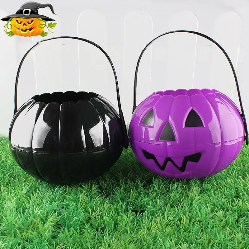 Folding Candy Lantern Bucket Trick Or Treat Pumpkin Baskets Halloween Pumpkin Bucket With Handle Halloween Party Decorations