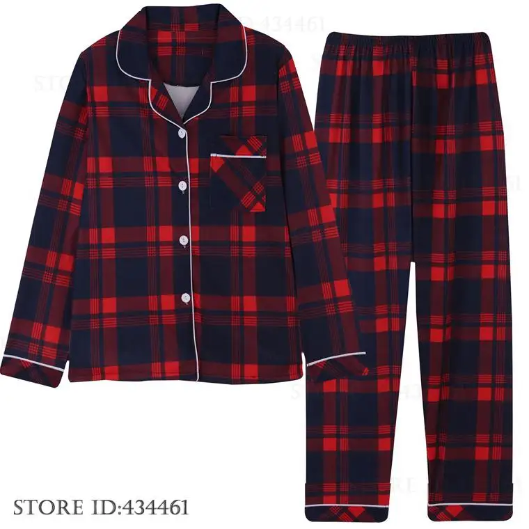 

Spring Autumn Female Pajamas Set Sleepwear Christmas Gift Pijamas Home Clothes Burgundy Plaid Nightwear Trouser Lounge Wear