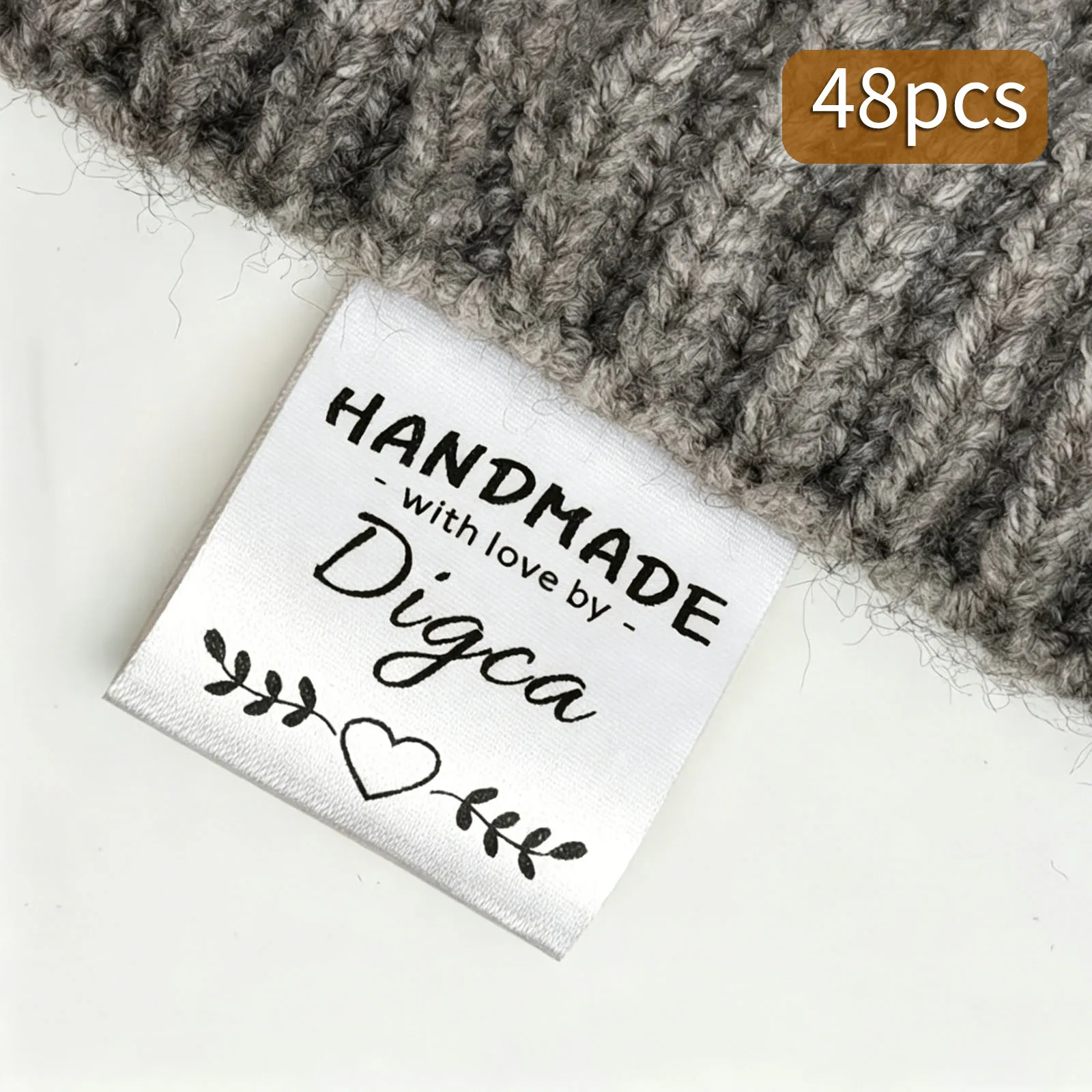 48 étiquettes personnalisées pour vêtements - Étiquettes nominatives en satin lavables sur mesure pour produits faits à la main, crochet, artisanat DIY - Étiquettes en tissu imprimées pour la couture de vêtements et de courtepointes