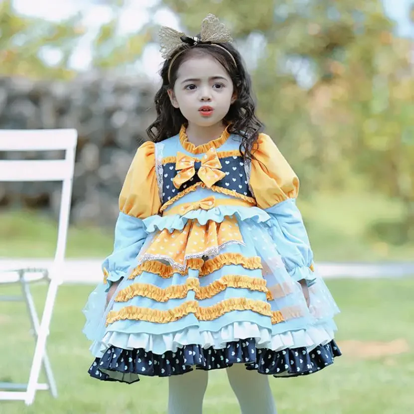 

2024 Winter New Lolita Girls' Long Sleeve Velvet Princess Dress Birthday Baptism Party Prom Gown For Easter Eid A2109