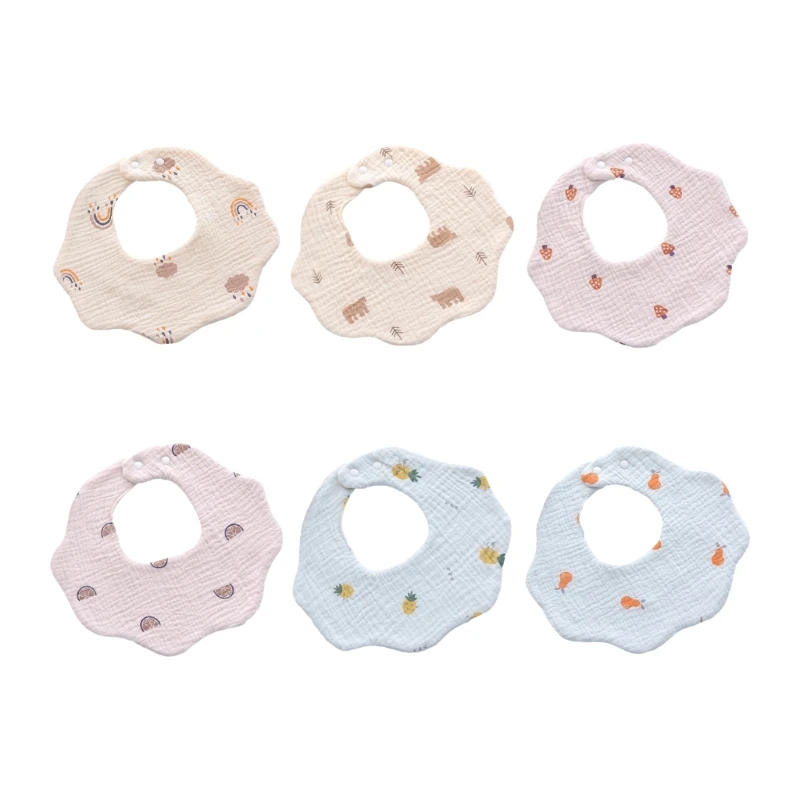 

Burp Cloth Infant Cotton Bib Petal Edge Bib Comfortable Snap Button Toddler Round Bibs Skin Friendly Baby Nursing Bib