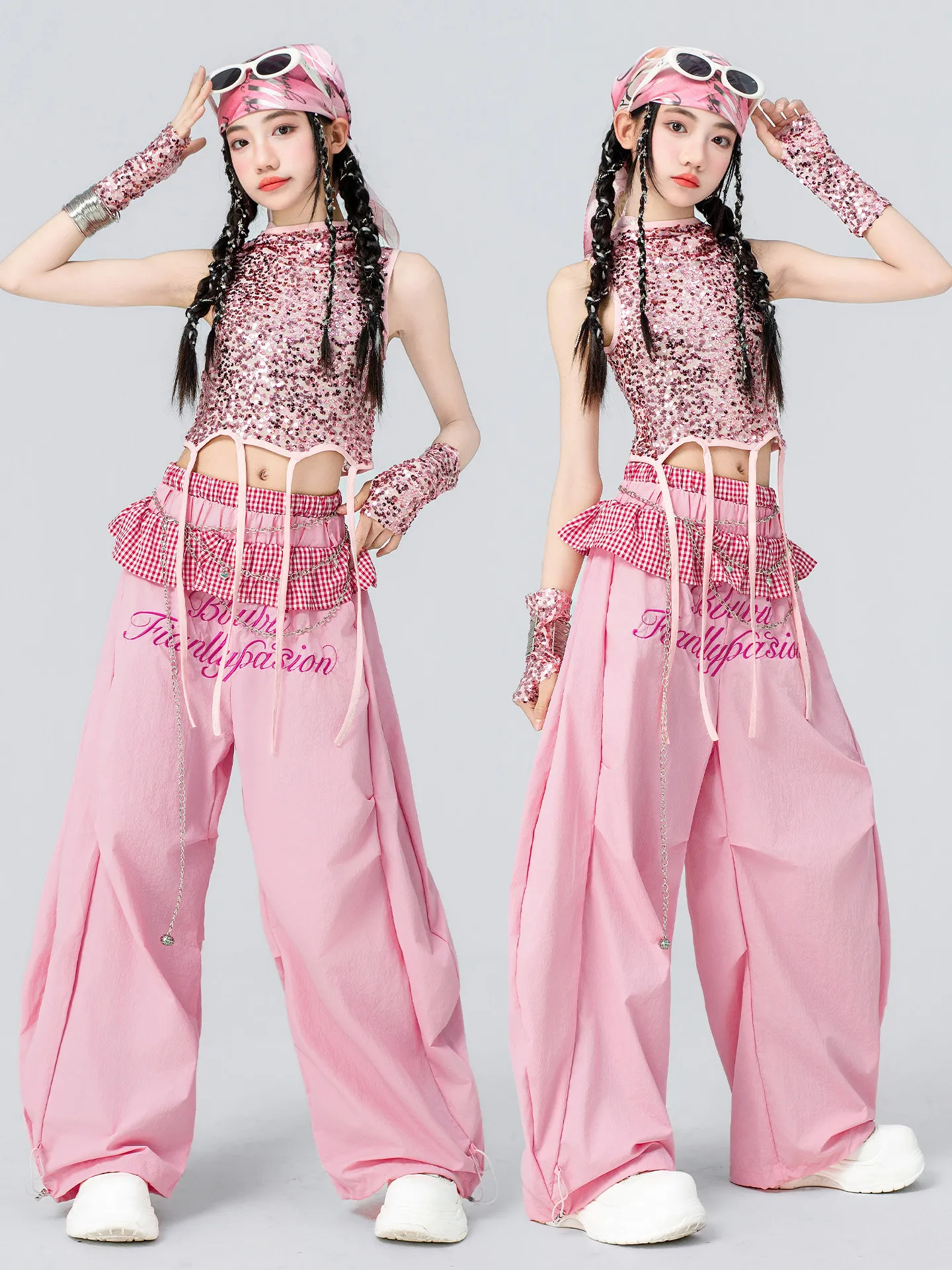 2026-gilet-a-capuche-a-paillettes-pantalon-cargo-rose-tenues-kpop-pour-filles-costumes-de-danse-jazz-vetements-de-defile-de-mode-pour-enfants-dqs22943