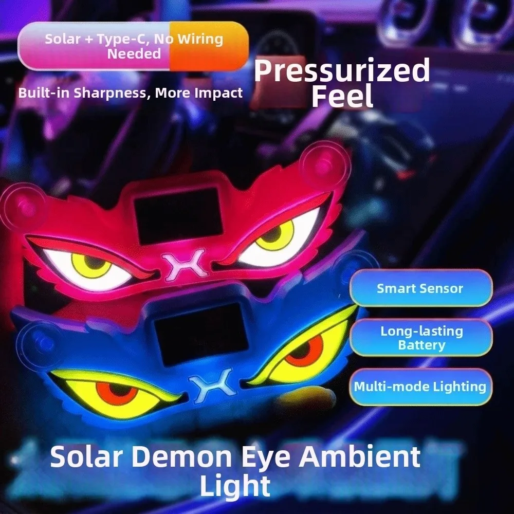 5 Modes Car Demon Eye Light Creative Cool Solar Warning Light Suction Cup Installation Safety Car Atmosphere Light