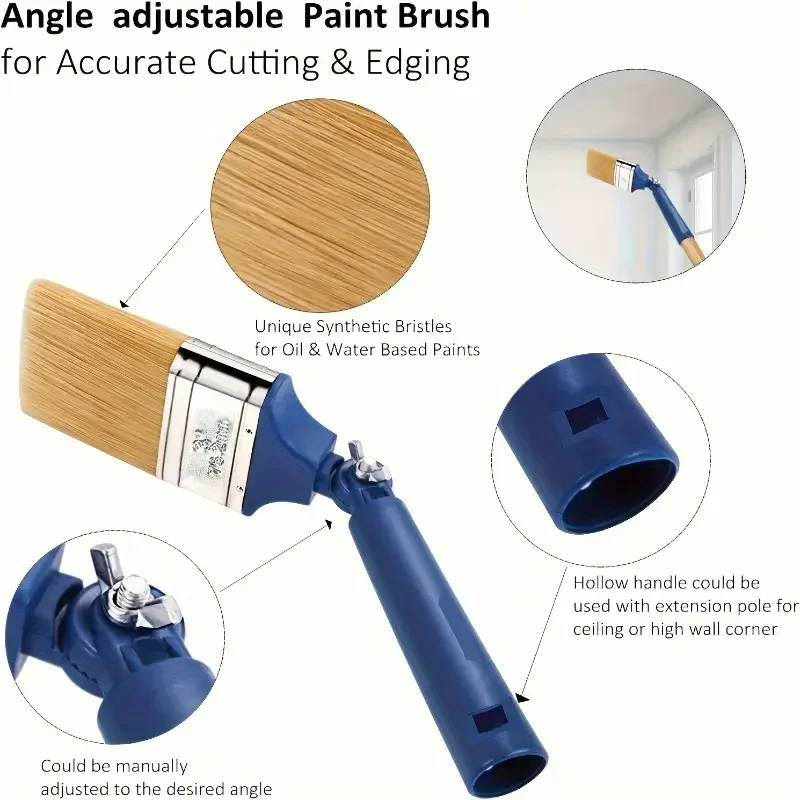 All-Angle Adjustable Paintbrush Pig Bristle Brush Wall Painting Brush For Latex Paint 270-Degree Adjustable Separation Brush