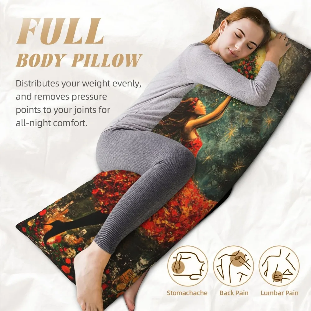 A Romantic Style Long Pillowcase - 20x54 Inches / 50x137cm - Featuring a Woman in a Red Long Dress, Forest, Moon, and Christmas