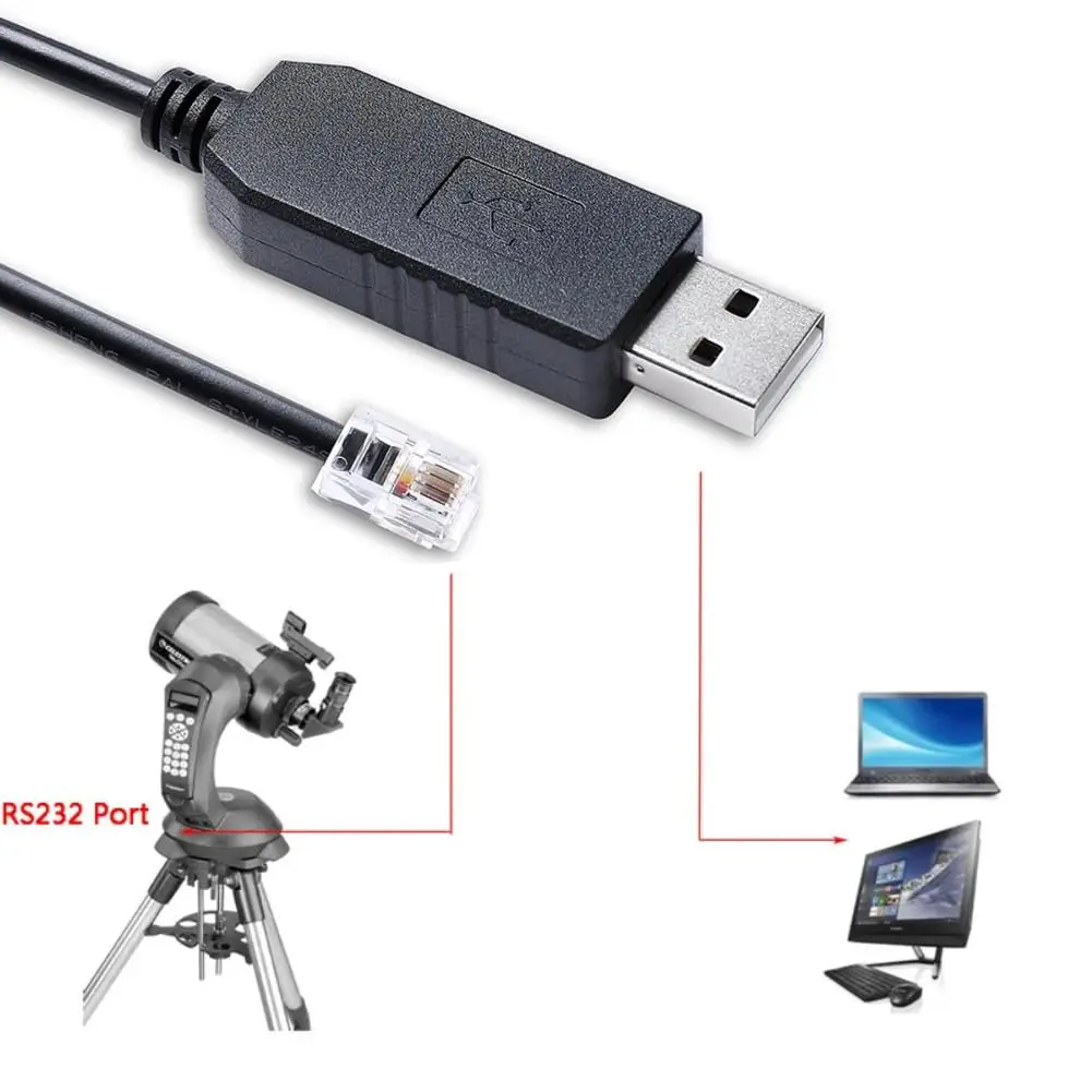 USB RS232 Serial to RJ9 4P4C Hand Control Update Firmware Cable with Prolific PL2303GT Chip for Celestron Nextstar Hand Control