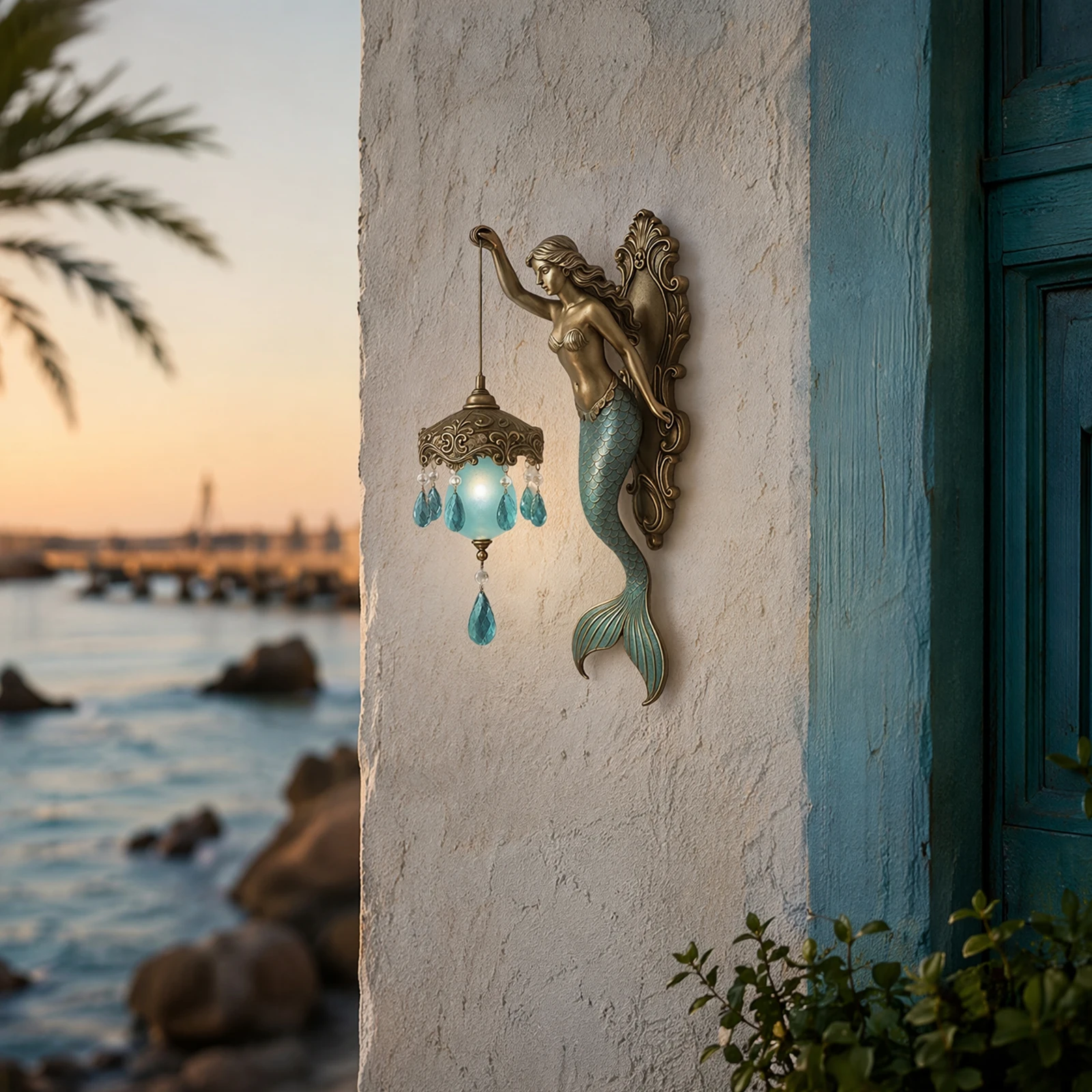 Mermaid Wall Lamp Reusable Fairy Wall Sconce Tail Design Retro Coastal Style Night Light for Hotel&Restaurant Decoration