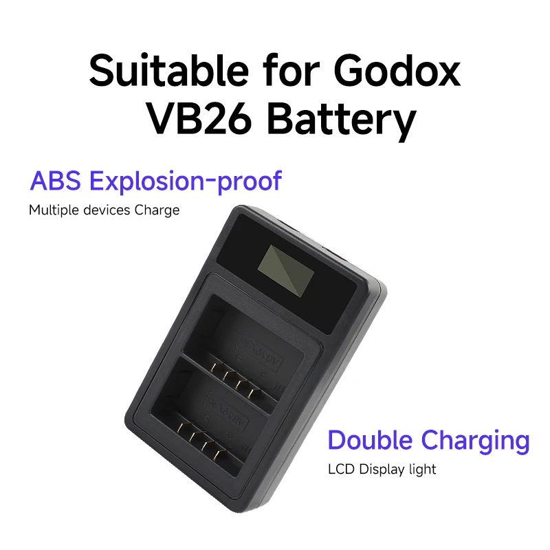 

Upgraded LCD Dual Charger with Type-C Port for VB26 Battery - Fits V1 V1Pro V860III AD100Pro Flashes