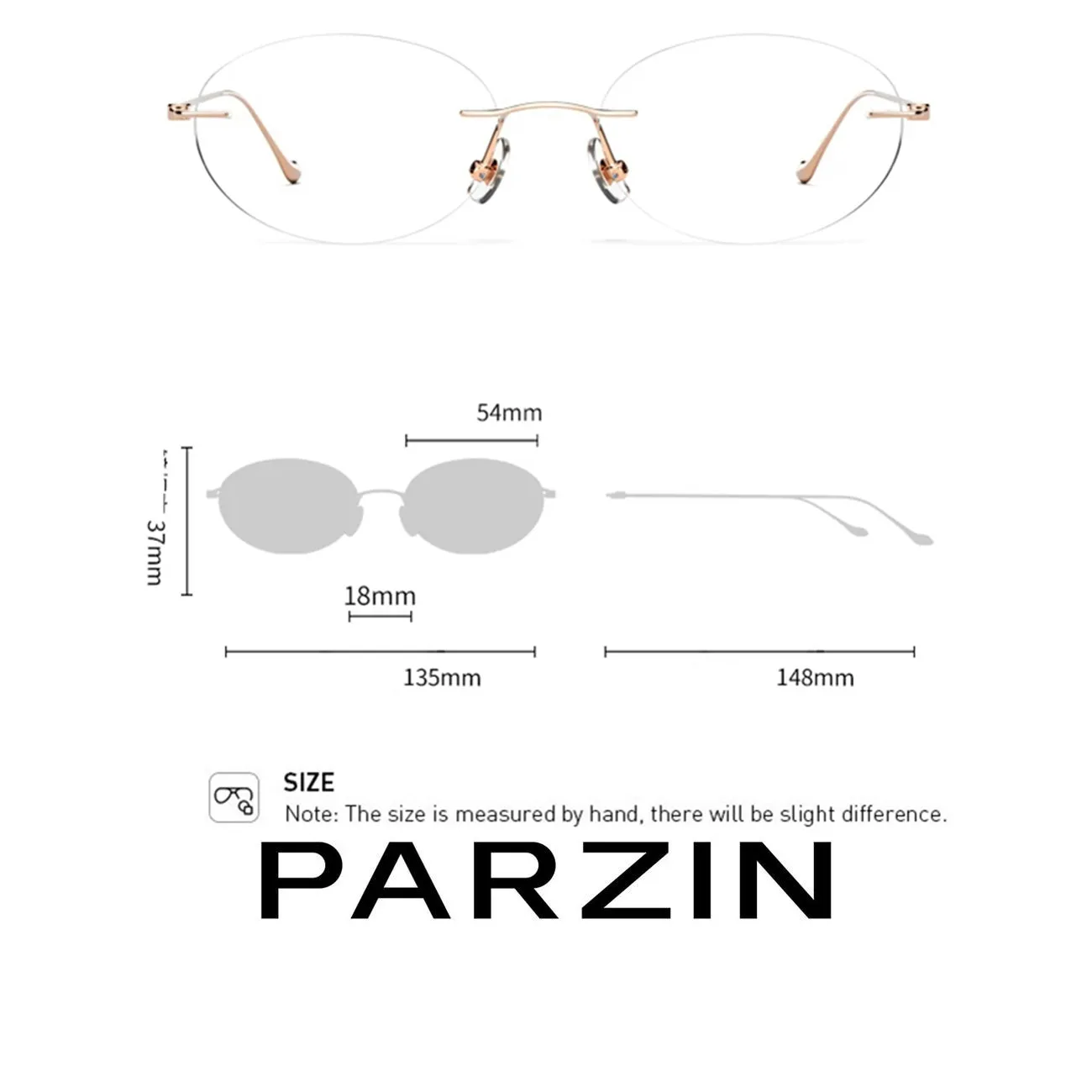 PARZIN Rimless Myopia Glasses Frame for Women Ultra Light Titanium Oval Prescription Eyeglasses Frame Fashion Optical Spectacles