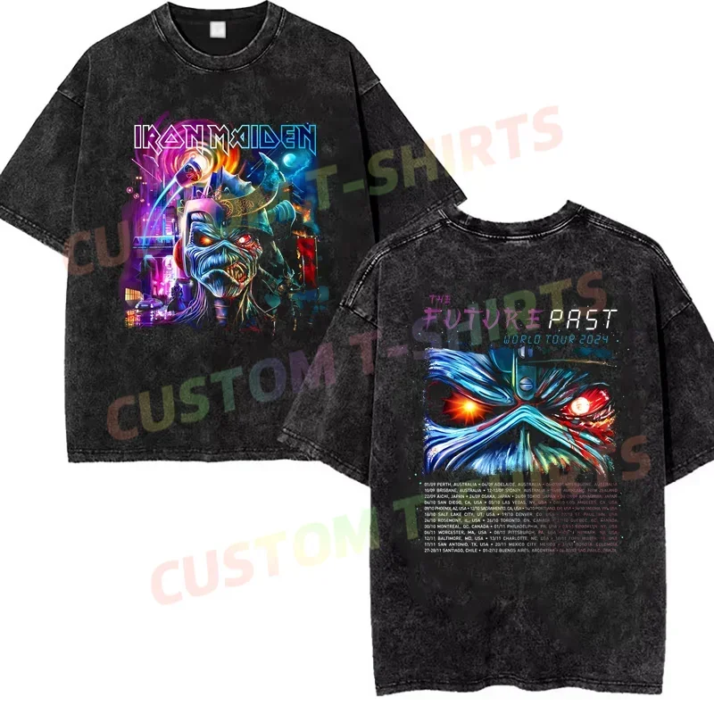 

2025 Summer Vintage Cotton Washed Irons The Future Past Tour T-Shirt Loose T Shirts Men Y2K Hip Hop Top Tee