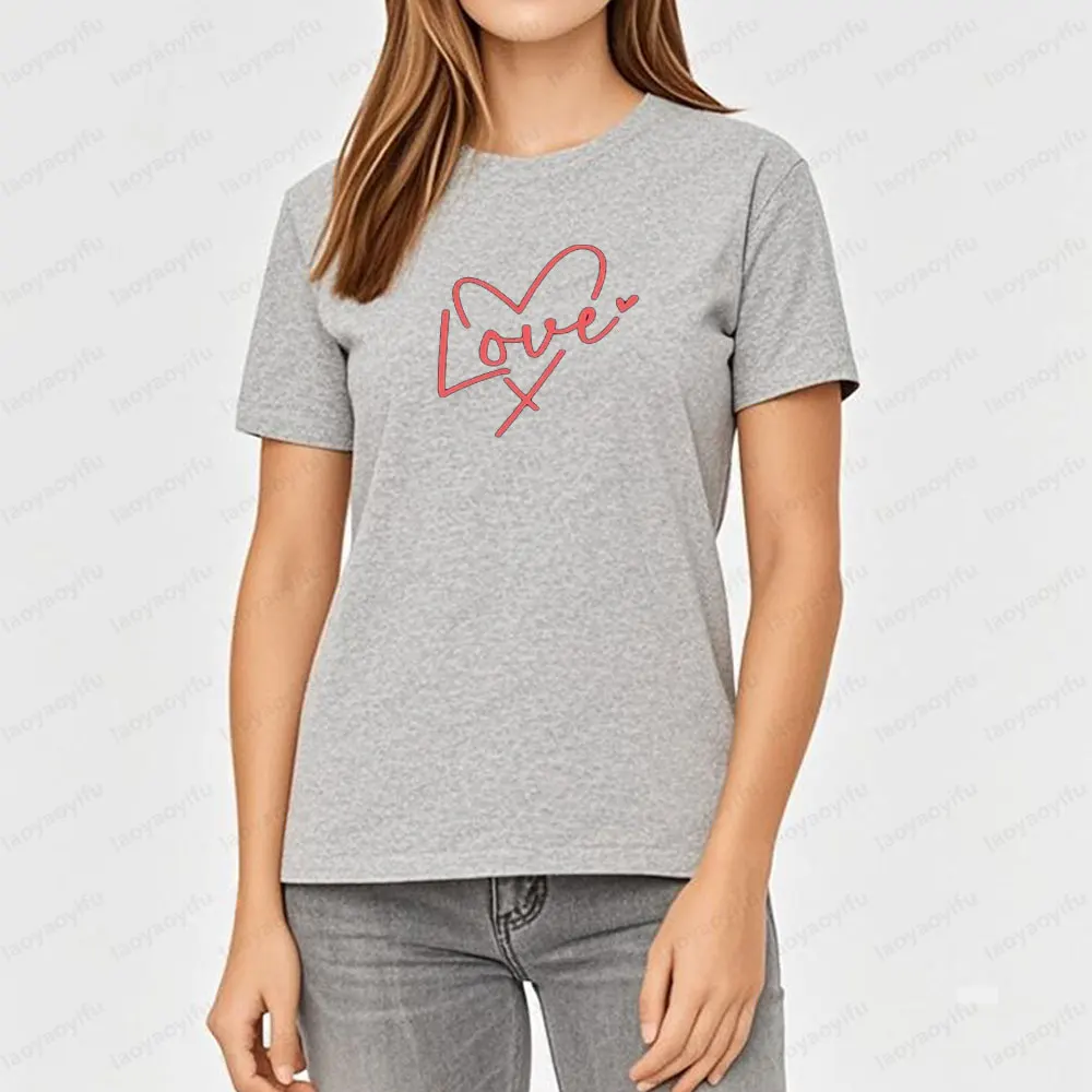 Handwritten Love Heart T-Shirt Red Love Heart T-Shirt Valentines Day TShirt Women Crewneck Cotton Short Sleeve Unisex Tee Tops