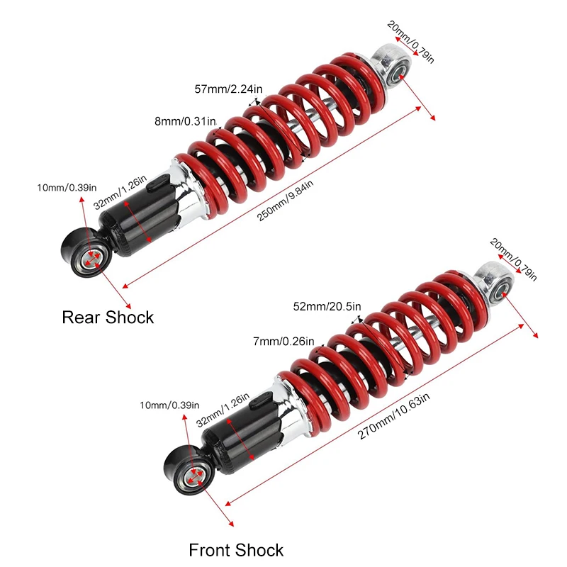 270mm 250mm Front Rear Shock Absorber For Scooter Motorcycle 50cc-125cc Dirt Pit Bike ATV Quad Go Kart Buggy