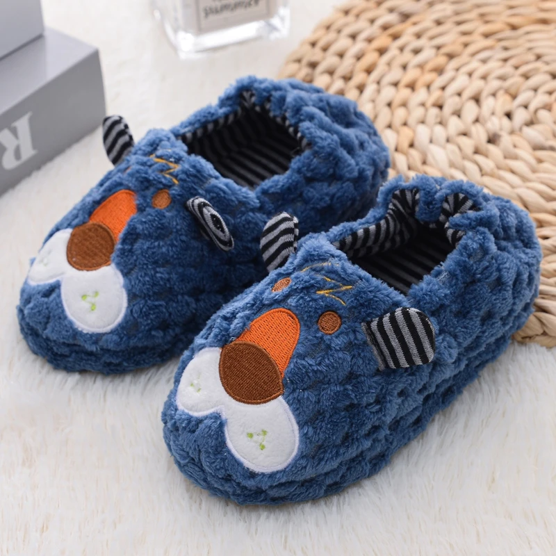 Toddler Boy Slippers for Kids Indoor Winter Cute Cartoon Animal Plush Warm House Footwear Soft Rubber Sole Home Shoes Baby Items