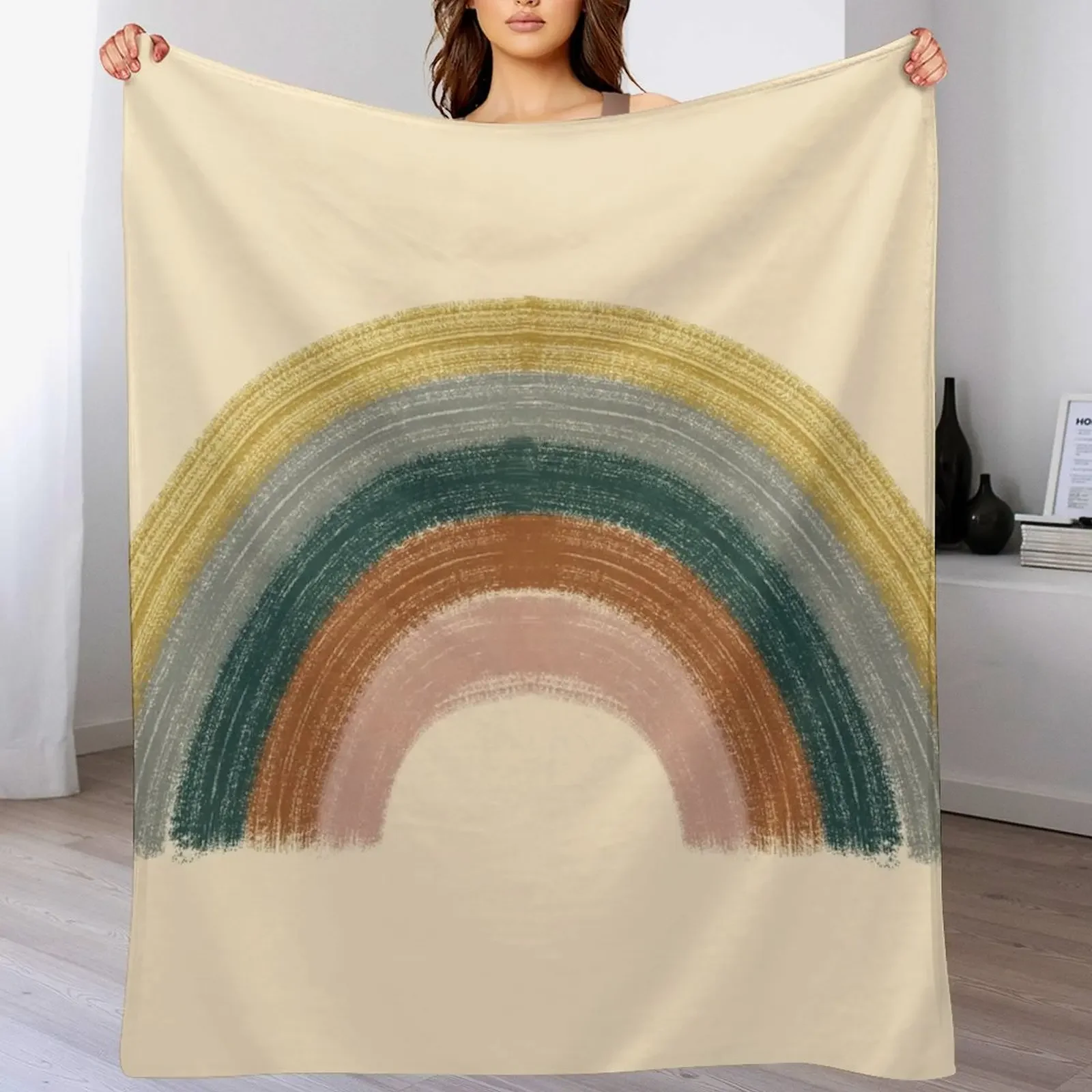 Earth Toned Rainbow | minimalist organic abstract art Throw Blanket Warm Cozy Throw Blanket for Living Room Couch