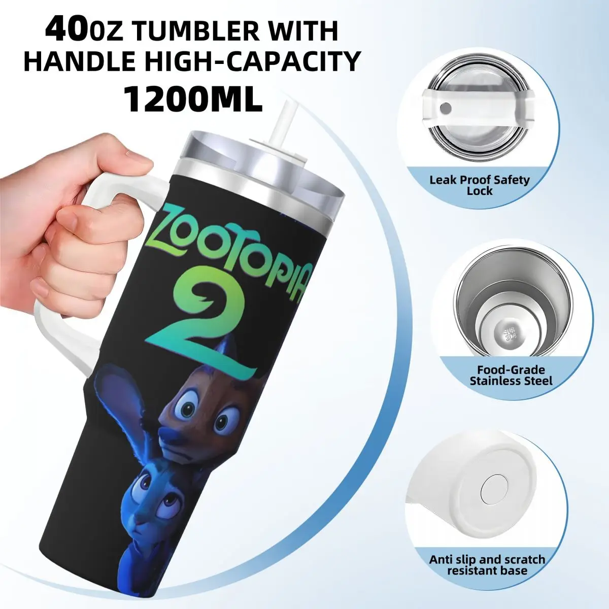 Cartoon Zootopia Print Tumbler Cold and Hot Water Bottle Heat Preservation Stainless Steel Coffee Mug Custom Camping Mugs Cup