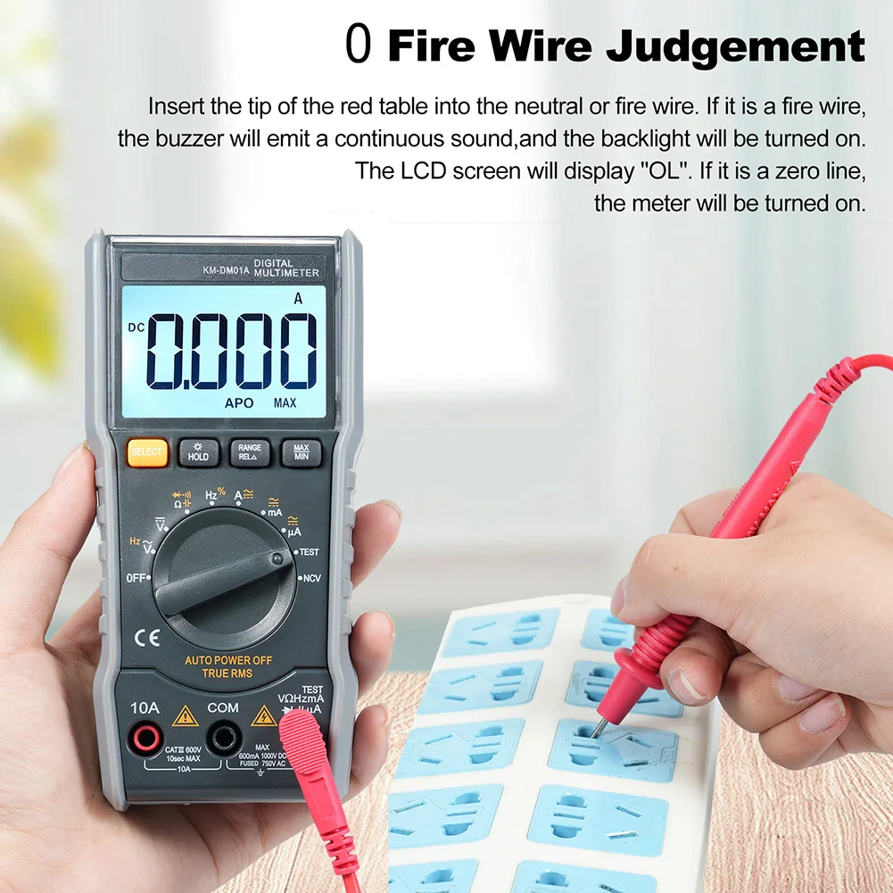 KM-DM01A Digital Multimeter Burn-Proof 6000 Counts True RMS NCV Voltage Detection Neutral Wire Test with Large LCD Backlight