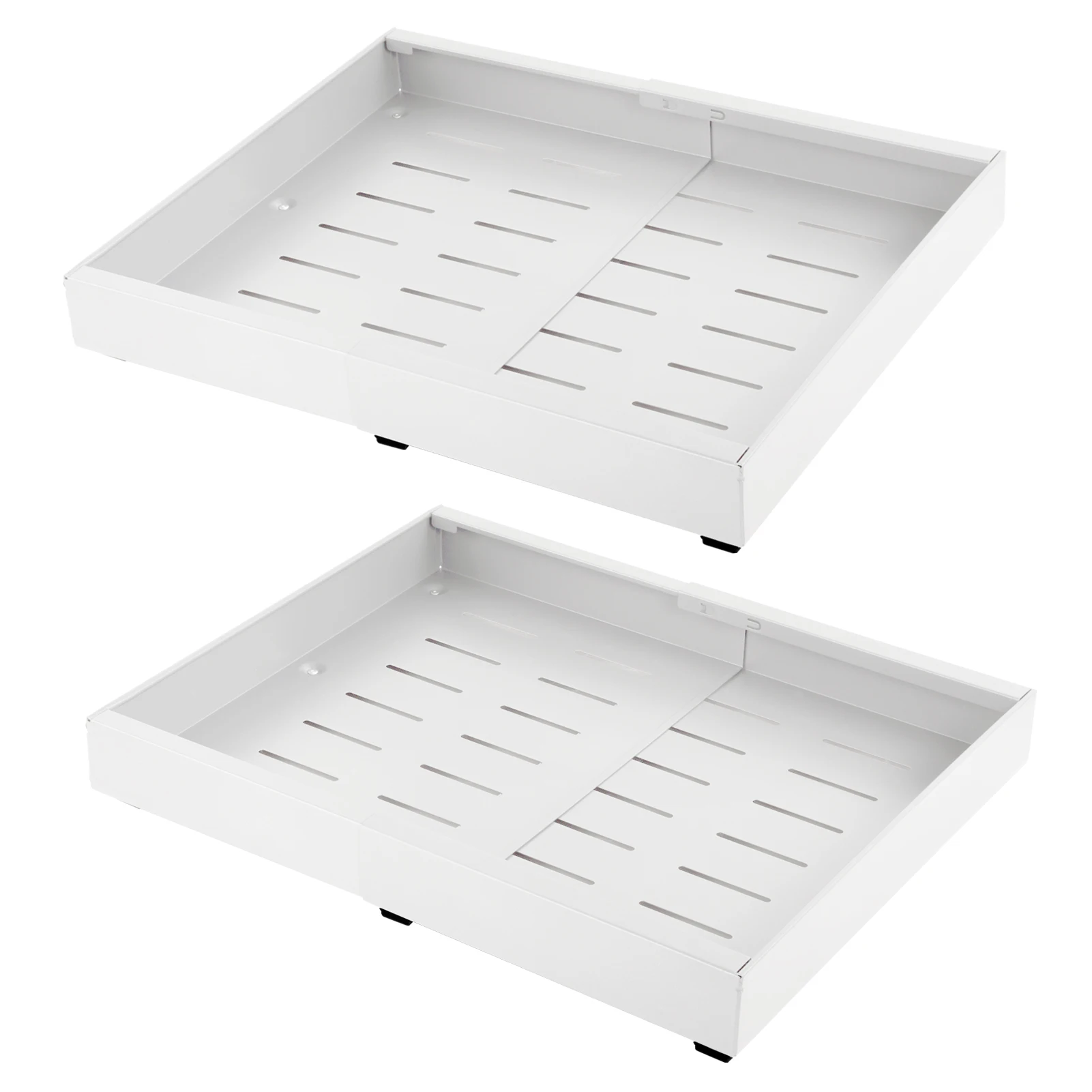 Weiße Ausziehbare Schrankregale 2er-Pack, ca. 42x32x7cm Schiebe-Schubladenorganizer - Ausziehbares Aufbewahrungsregal für Küchenvorratskammer