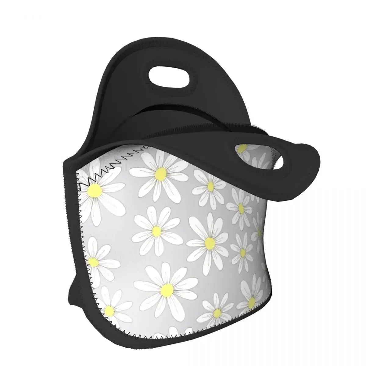 Custom grey Simple margherite Flowers Pattern borse da pranzo in Neoprene per uomo donna Warm Cooler Insulated Lunch box per ufficio per adulti