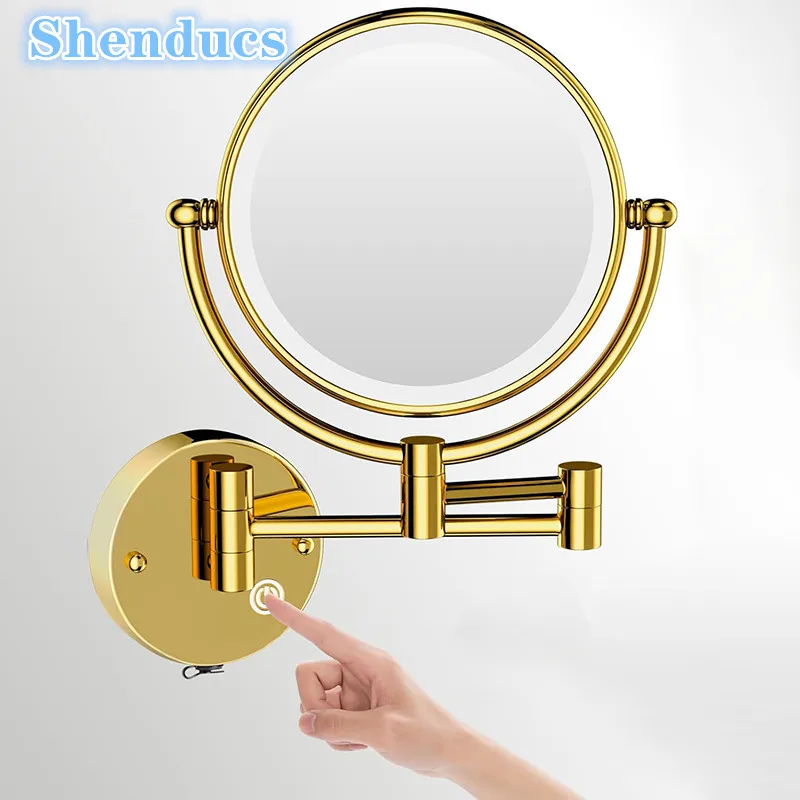 

Gold Touch Bathroom Mirrors Wall Mounted Double Face Led Folding Bathroom Mirror with 5X Magnifying Led Foldable Makeup Mirrors