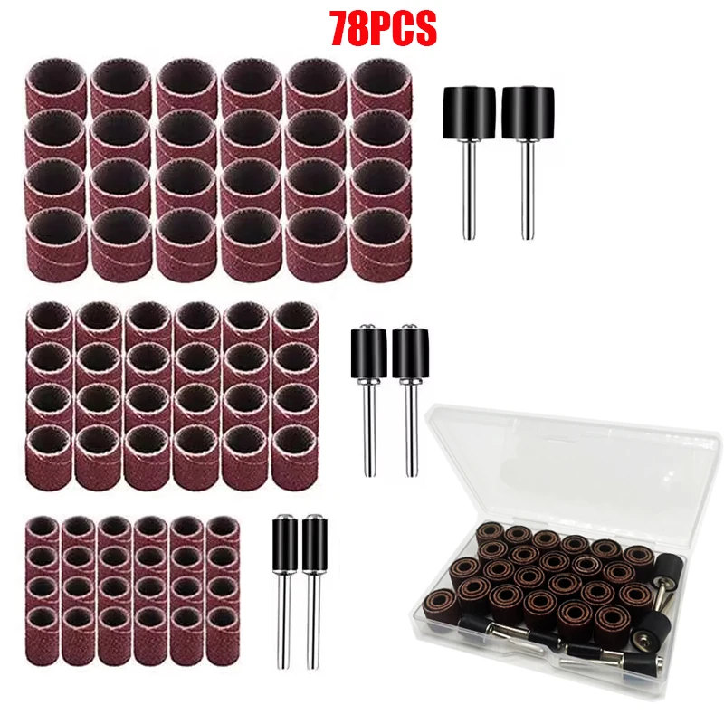 78PCS Sanding Drums Kit Sanding Band Sand Mandrels 80 Grit Fit for Dremel Nail Drill Rotary Abrasive Tools with Case