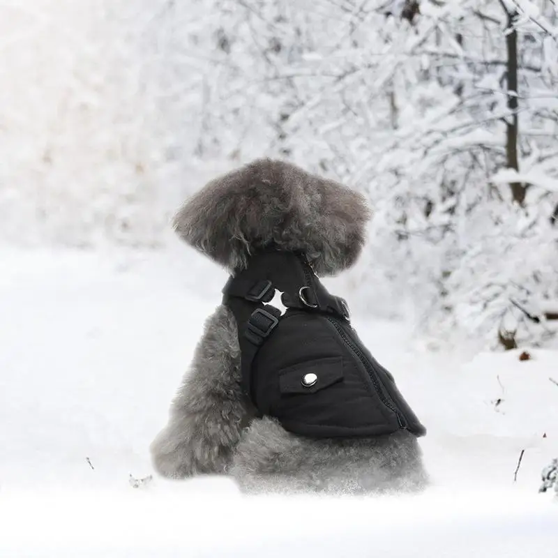 Casacos de inverno para cães pequenos, jaquetas impermeáveis com arnês e anéis D, casacos quentes com zíper para clima frio